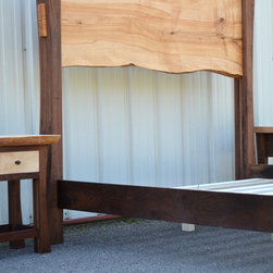 Live Edge Maple King Sized Bed with Walnut Posts and Matching Nightstands - Products
