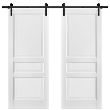 Double Barn Doors 72x80 & 13FT Hardware|Lucia 31 Matte White|Panel Wooden Solid