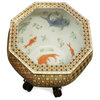 14 Inch Gilded Porcelain Yosegi Japanese Fishbowl Planter, With Stand