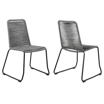 Shasta Outdoor Patio Dining Chair in Black Powder Coated Finish and Gray...