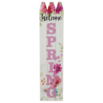 40" Pink Floral 'Welcome Spring" Outdoor Porch Sign