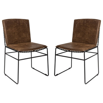 Set of 2 Dining Side Chairs, Antique Brown and Black