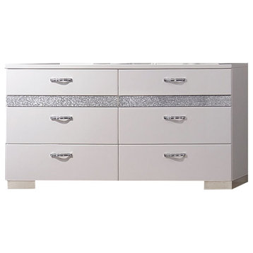 Wooden Dresser with 6 Glide Side Metal Drawers, White