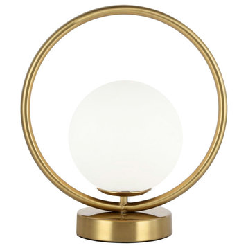 1 Light Halogen Table Lamp Aged Brass Finish With White Glass
