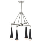 Hudson Valley Lighting - Tupelo 4 Light LED Chandelier, Polished Nickel Finish, White Opal Glass - Evocations of geometry, nature, and organic chemistry all ring off our Tupelo family. LED light sources glow from within white opal diffusers designed to look snugly wedged into Tupelo�s black cones. A double-row of perforation allows this light to shine through the holes in the textural black metal. On both an engineering and design front, Tupelo�s a contemporary piece.