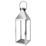 Serene Spaces Living - Square Stainless Steel Lantern, in 3 Sizes & 2 Colors, Silver, Large - Simplicity at its best, the square shape and beautiful silver finish gives the lantern a vintage feel, whereas, clear glass panes and simple latches keep it looking minimal and modern making it perfect for various décor styles like modern, vintage, rustic, beach, or farmhouse. Each lantern is solidly constructed of stainless steel and tempered glass and narrows at the crown top to a looped handle. Works well both indoor and outdoor in dry conditions. Place a 3" Diameter by 9" Tall candle of your choice inside the lantern to illuminate your space in a soft and serene glow. Or fill it with a collection of beautiful things to create a stunning display. Use them to line your wedding aisle, decorate stairs, create a centerpiece for parties, display on a countertop or coffee table, or light up your outdoor space with flickering light. Pair different sizes together for extra flair. Sold individually, the lantern measures 7.5" Diameter & 20.75" Tall. You can count on quality, design, and manufacturing when you order from Serene Spaces Living products, where we curate everything with love.
