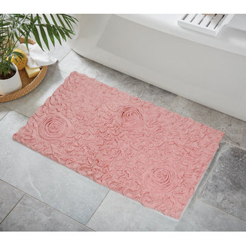Bell Flower Collection Tufted Bath Rugs, 24"x40" Rectangle, Pink