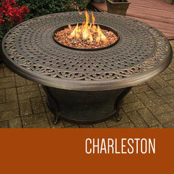 Charleston 48" Round Cast Iron Top Gas Fire Pit Table - Fire Pits