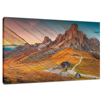 Faux Wood Majestic Sunset and Alpine Mountain Pass Canvas Prints, 12" X 16"
