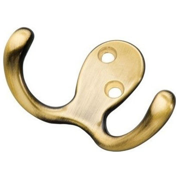 Hooks Utility Hook Double 3/8" Center to Center, Antique Brass