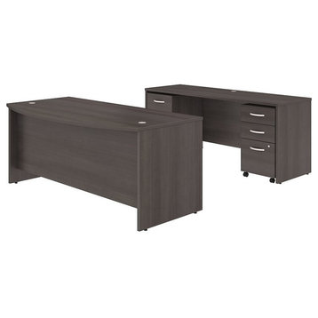 Scranton & Co Furniture 72" Bow Front Desk with Credenza in Gray
