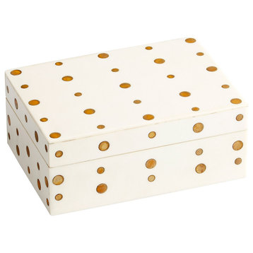 Dot Crown Storage Container, White And Brass