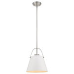Z-Lite - Z-Lite 726P-MW+BN Z-Studio 1 Light Pendant in Matte White + Brushed Nickel - Incorporate design-forward illumination into a decadent contemporary decor scheme with this gorgeous one-light pendant. Bring targeted lighting to a dining or living area with a sleek fixture fashioned from Matte White and Brushed Nickel metal, with a classic angled shade.