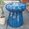 Round Scalloped Ceramic Garden Stool, Navy Blue