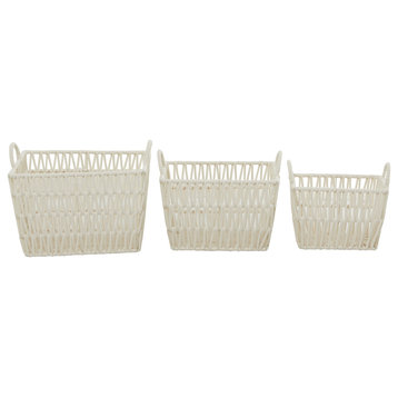 Traditional White Cotton Fabric Storage Basket Set 562641