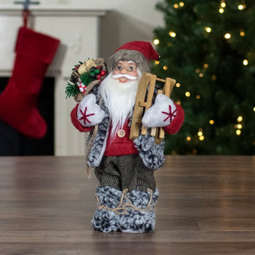 12" Standing Santa Christmas Figure Carrying Presents and Sled