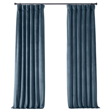Signature Plush Velvet Blackout Curtain Single Panel, Oxford Blue, 50wx84l