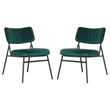 LeisureMod Marilane Velvet Accent Chair W/ Metal Frame Set of 2 in Emerald Green