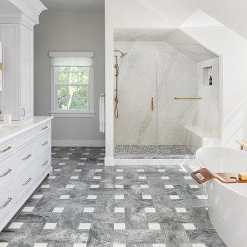Luxury Spa Bath Retreat with Custom Bardiglio Marble Floor
