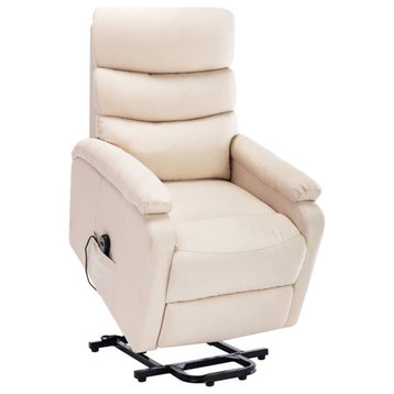 vidaXL Power Lift Recliner Electric Lift Chair for Home Theater Cream Fabric