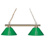 Z-LITE - Z-LITE 155-2PB-PGR 2 Light Billiard - Z-LITE 155-2PB-PGR 2 Light Billiard Light, Polished BrassThe simple styling of this two light fixture creates a classic statement. Finished in polished brass, this two light fixture uses green plastic shades to compliment its classic look, and 36?Æ?Æ of chain per side is included to ensure the perfect hanging height. Collection: Sharp ShooterFrame Finish: Polished BrassFrame Material: SteelShade Finish/Color: GreenShade Material: PlasticDimension(in): 42(L) x 14(W) x 10(H)Chain Length(in): 36"Cord/Wire Length(in): 60"Bulb: (2)60W Medium base,Dimmable(Not Included)UL Classification/Application: CUL/cETLu/Dry