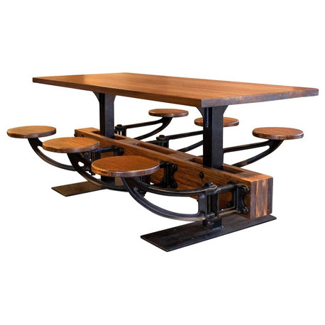 Cafeteria Swing Out Seat Dining Kitchen Breakfast Table With 6 Iron Seats