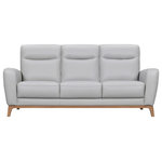 Armen Living - Greyson 83" Dove Gray Leather Sofa - Elevate your living space with the Greyson 83" Leather Upholstered Sofa from Armen Living - a fusion of modern sophistication and luxurious comfort. This impeccably designed sofa is the perfect centerpiece for your home, seamlessly combining chic aesthetics with unparalleled relaxation. Available in both serene Dove Gray and classic Black leather upholstery, this couch offers a sleek, modern design that's both visually captivating and incredibly comfortable. The minimalist wood base and legs elevate its profile, creating an open and spacious feel. Measuring a generous 83 inches in width, the Greyson sofa provides ample seating for up to three. Whether you're hosting a movie night, entertaining guests, or simply relaxing, this sofa offers plenty of room for everyone to enjoy. Sink into its plush cushions and experience the unparalleled comfort. Leather upholstery adds timeless elegance to any interior. Whether your decor is contemporary or traditional, the Greyson's rich leather complements any style effortlessly. The webbing system ensures flexible and consistent support throughout the seating area, reducing pressure points and ensuring a comfortable sitting experience. Say goodbye to sagging cushions - the Greyson sofa maintains its shape and support for years to come. Whether you're unwinding with a book, hosting guests, or simply enjoying a moment of relaxation, the Greyson sofa offers the ultimate blend of sophistication and comfort for modern living.