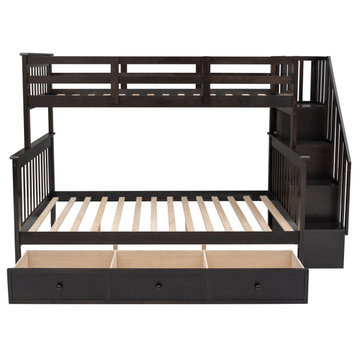 Gewnee Twin-Over-Full Bunk Bed with Drawers and Stairway in Espresso