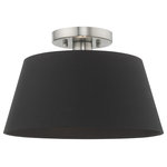 Livex Lighting - Livex Lighting Brushed Nickel 1-Light Ceiling Mount - Add a dash of stylish sophistication with this sleek and contemporary ceiling mount. The design features a brushed nickel frame and a beautiful hand crafted black hardback drum shade.