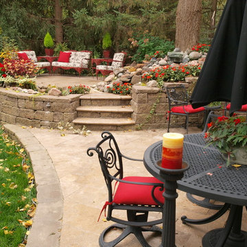 Concrete Block Raised Patio with Allan Block Retaining Walls
