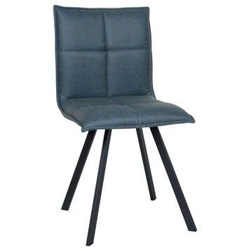 Wesley Modern Leather Dining Chair, Metal Legs, Peacock Blue