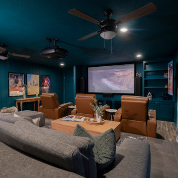 Moody modern transitional home theater