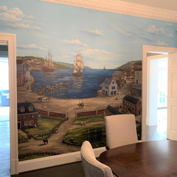 Colonial-Revolutionary Murals, hand painted throughout a dining room.