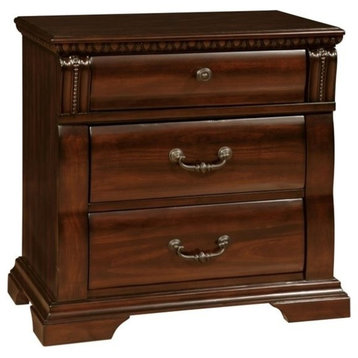 Bowery Hill 3-Drawer Traditional Solid Wood/Wood Veneer/MDF Nightstand in Cherry