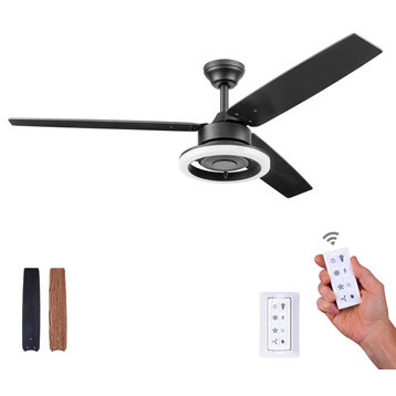 Prominence Home Orbis Ceiling Fan with Light and Remote, 52 inch, Matte Black