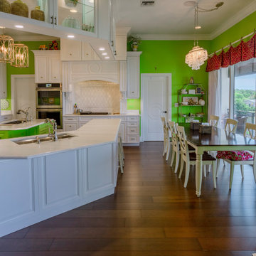 Contemporary Kitchen With Green Accent Wall And Bright Design