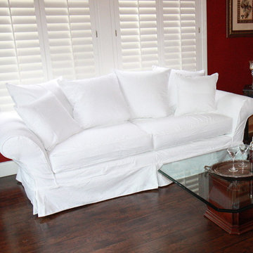 Elizabeth Slipcovered Sofa in White - Traditional Living Room