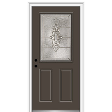 .5 Lite 2-Panel Fiberglass Smooth Brown Front Door, 33.5"x81.75", Right Hand in
