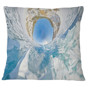 Blue Ice Hummocks Baikal Little Planet Landscape Printed Throw Pillow, 18"x18"