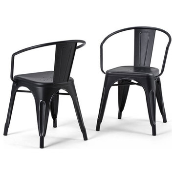 Simpli Home Larkin Metal Dining Arm Chair in Black (Set of 2)