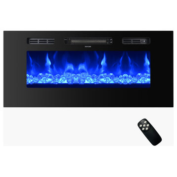 Wall Mounted Electric Fireplace, Remote Control, 3 color changing flame, 32 Inch