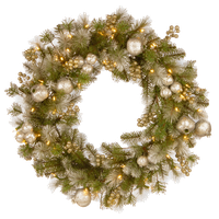 Glittery Pomegranate Pine Wreath With Battery Operated LED Lights, 30"