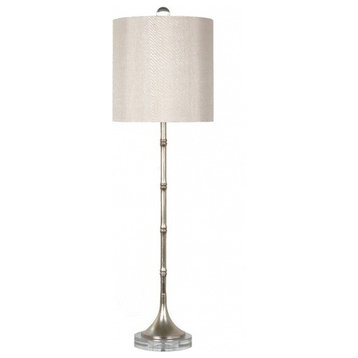 Antique Silver Bamboo Table Lamp With Crystal Base