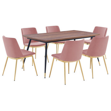 Messina Pink Velvet 7-Piece Rectangular Dining Set