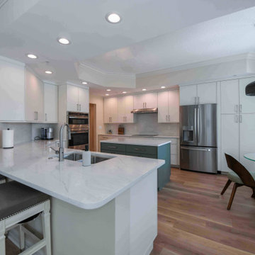 Title: Bright Transitional Kitchen with Soft Blue Accents