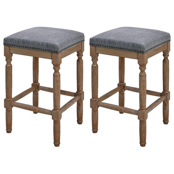 Ernie Counter Stool Drift wood Legs, Set of 2, Nubuck Charcoal, Faux Leather
