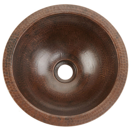 12" Small Round Under Counter Hammered Copper Bathroom Sink