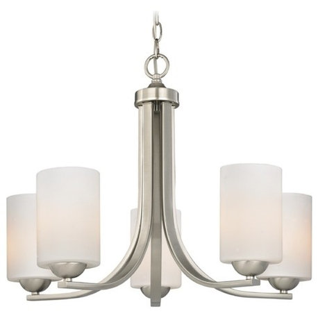 Satin Nickel Chandelier with White Cylinder Glass Shades