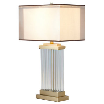 Clear Glass Rod Table Lamp With Gold Frame and 2-Tier Shade