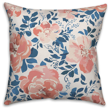 Painterly Peach Flowers 16x16 Throw Pillow
